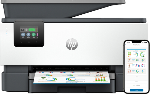 HP OfficeJet Pro 9120b All-in-One Printer, Color, Printer for Home and home office, Print, copy, scan, fax, Wireless; Two-sided printing; Two-sided scanning; Scan to email; Scan to pdf; Fax; Front USB flash drive port; Touchscreen; Print from phone or tab