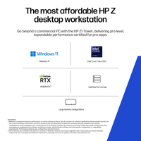 HP Z1 Tower G1i Desktop PC Intel Core Ultra 9 285 32 GB DDR5-SDRAM NVIDIA GeForce RTX 5060 Ti Windows 11 Pro Workstation AI PC, AI Workstation Black