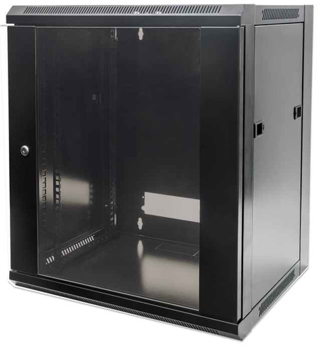Intellinet Network Cabinet, Wall Mount (Standard), 6U, Usable Depth 260mm/Width 510mm, Black, Flatpack, Max 60kg, Metal & Glass Door, Back Panel, Removeable Sides, Suitable also for use on desk or floor, 19