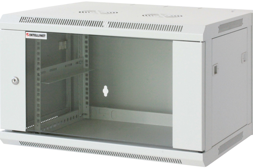 Intellinet Network Cabinet, Wall Mount (Standard), 12U, Usable Depth 350mm/Width 540mm, Grey, Assembled, Max 60kg, Metal & Glass Door, Back Panel, Removeable Sides,Suitable also for use on desk or floor, 19