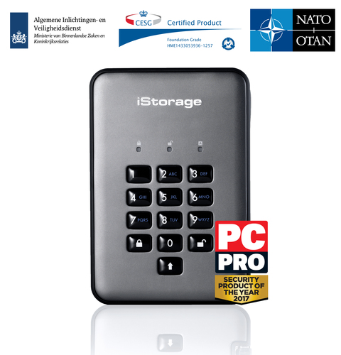 iStorage diskAshur PRO2 256-bit 500GB USB 3.1 secure encrypted hard drive IS-DAP2-256-500-C-G