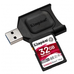 Kingston 32GB Canvas React Plus SD (SDHC) Card UHS-II, U3, V90, 300MB/s R, 260MB/s W