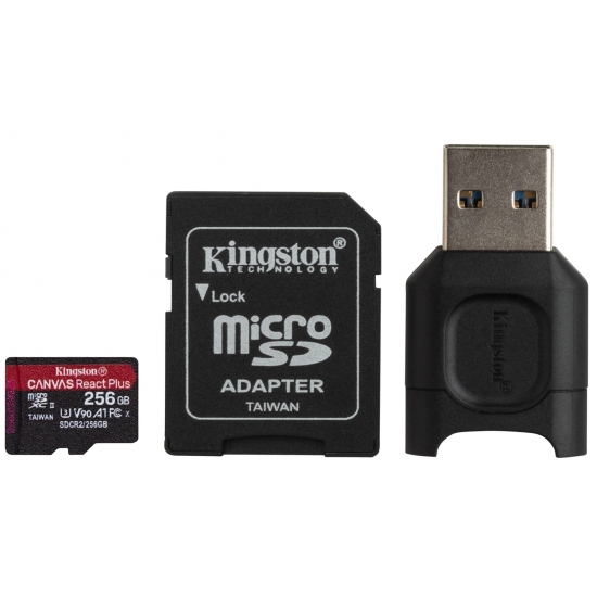 Kingston 256GB Canvas React Plus Micro SD (SDXC) Card UHS-II, U3, V90, A1, 285MB/s R, 165MB/s W