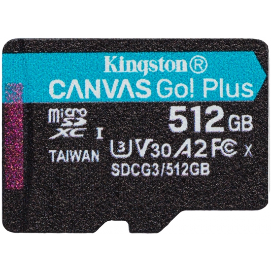 Kingston 512GB Canvas Go Plus Micro SD (SDXC) Card U3, V30, A2, 170MB/s R, 90MB/s W