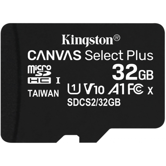 Kingston 32GB-2P1A Canvas Select Plus Micro SD (SDHC) Card U1, V10, A1, 100MB/s R, 10MB/s W