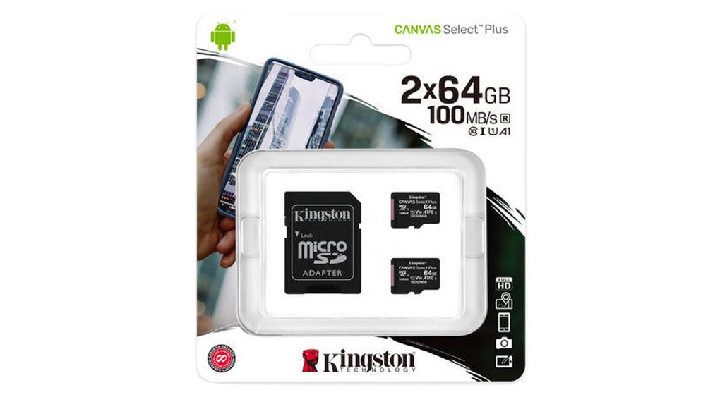 Kingston 64GB 2P1A Canvas Select Plus Micro SD (SDXC) Card U1, V10, A1