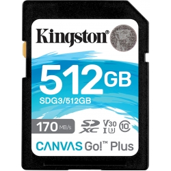 Kingston 512GB Canvas Go Plus SD (SDXC) Card U3, V30, A2, 170MB/s R, 90MB/s W