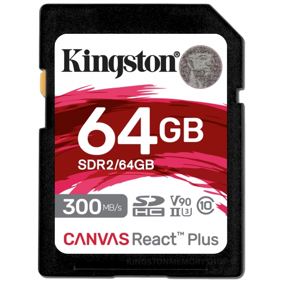 Kingston 64GB Canvas React Plus SD (SDXC) Card, Gen2 UHS-II, U3, V90, 300MB/s R, 260MB/s W