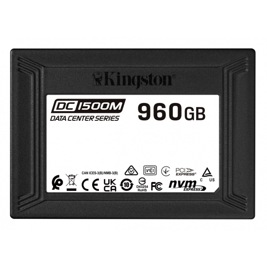Kingston 960GB DC1500M SSD 2.5 Inch 7mm, U.2, NVMe, PCIe 3.0 (x4), 3100MB/s R, 1700MB/s W