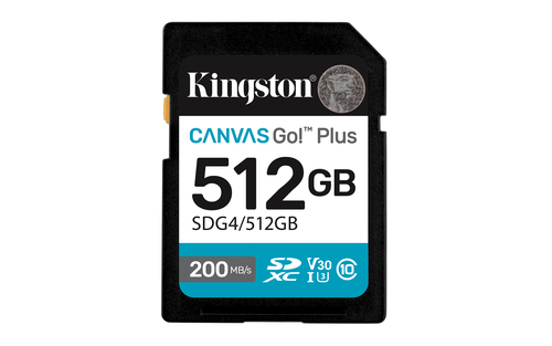Kingston Technology 512GB SDXC Canvas Go Plus Gen4 200MB/s C10 UHS-I U3 V30