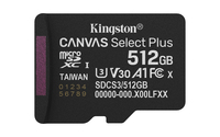 Kingston Technology 512GB micSDXC Canvas Select Plus Gen3 150R A1 Single Pack w/o ADP