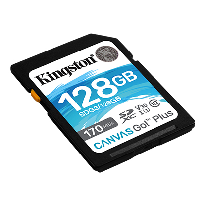 Kingston 128GB Canvas Go Plus SD (SDXC) Card U3, V30, A2, 170MB/s R, 90MB/s W