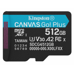 512GB Kingston Canvas Go Plus Micro SD (SDXC) Memory Card - U3, V30, A2, 200MB/s R, 160MB/s W