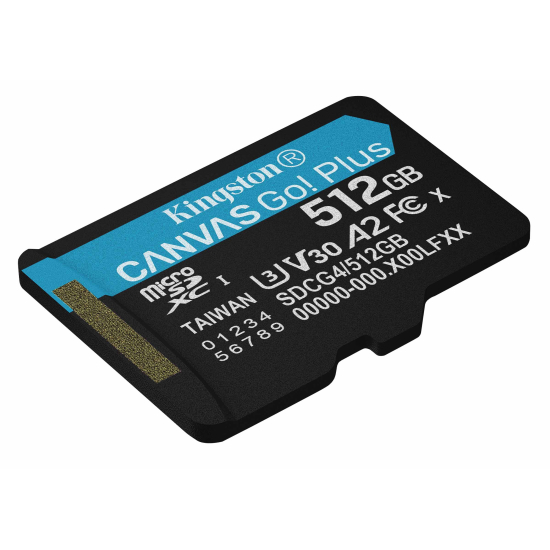 512GB Kingston Canvas Go Plus Micro SD (SDXC) Memory Card - U3, V30, A2, 200MB/s R, 160MB/s W