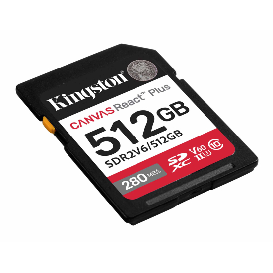 512GB Kingston Canvas React Plus SD (SDXC) Memory Card - UHS-II, U3, V60, 280MB/s R, 150MB/s W