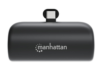 Manhattan Power Bank with integrated USB-C plug, 5000 mAh, Up to 10W output, Kickstand for Use as Charging Phone Holder, Black