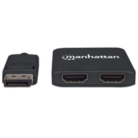 Manhattan DisplayPort 1.2 to 2-Port HDMI Splitter Hub with MST, 4K@30Hz, USB-A Powered, Video Wall Function, HDCP 2.2, Black, Three Year Warranty, Blister