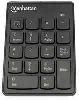 Manhattan Numeric Keypad, Wireless (2.4GHz), USB-A Micro Receiver, 18 Full Size Keys, Black, Membrane Key Switches, Auto Power Management, Range 10m, AAA Battery (included), Windows and Mac, Three Year Warranty, Blister