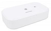 Manhattan UV Phone Sanitizer with Wireless Charger (Clearance Pricing), 10 W Wireless Charging Pad, Integrated UV LEDs to eliminate germs, viruses and bacteria, Quick 1-minute or 5-minute cleaning cycle, Auto-off UV light when opened, White, 3 Year Warran