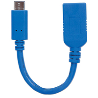 Manhattan USB-C to USB-A Cable, 15cm, Male to Female, 5 Gbps (USB 3.2 Gen1 aka USB 3.0), 3A (fast charging), Equivalent to USB31CAADP (except colour), SuperSpeed USB, Blue, Lifetime Warranty, Polybag