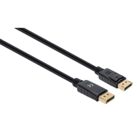 Manhattan DisplayPort 1.4 Cable, 8K@60hz, 2m, PVC Cable, Male to Male, Equivalent to DP14MM2M, With Latches, Fully Shielded, Black, Lifetime Warranty, Polybag