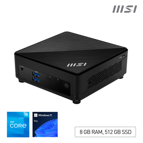 MSI Cubi 5 12M Intel Core i5 1235U Desktop PC, 8GB RAM, 512GB SSD, Mini PC, SFF, ThunderBolt 4 Type C, USB 3.2 Gen2, HDMI, DisplayPort, Dual LAN, WiFi, BT, VESA, Win11 PRO