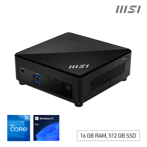 MSI Cubi 5 12M Intel Core i7 1255U Desktop PC, 16GB RAM, 512GB SSD, Mini PC, SFF, ThunderBolt 4 Type C, USB 3.2 Gen2, HDMI, DisplayPort, Dual LAN, WiFi, BT, VESA, Win11 PRO