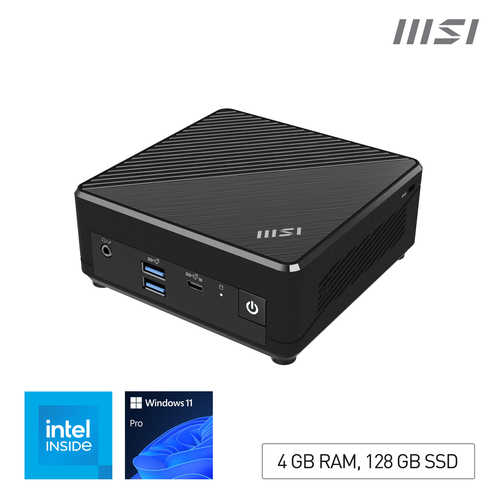 MSI Cubi N ADL S Intel N100 Desktop PC, 4GB RAM, 128GB SSD, Mini PC, SFF, Fanless, Type C, USB 3.2 Gen2, HDMI, DP, Dual LAN, WiFi, BT, VESA, Win11 PRO