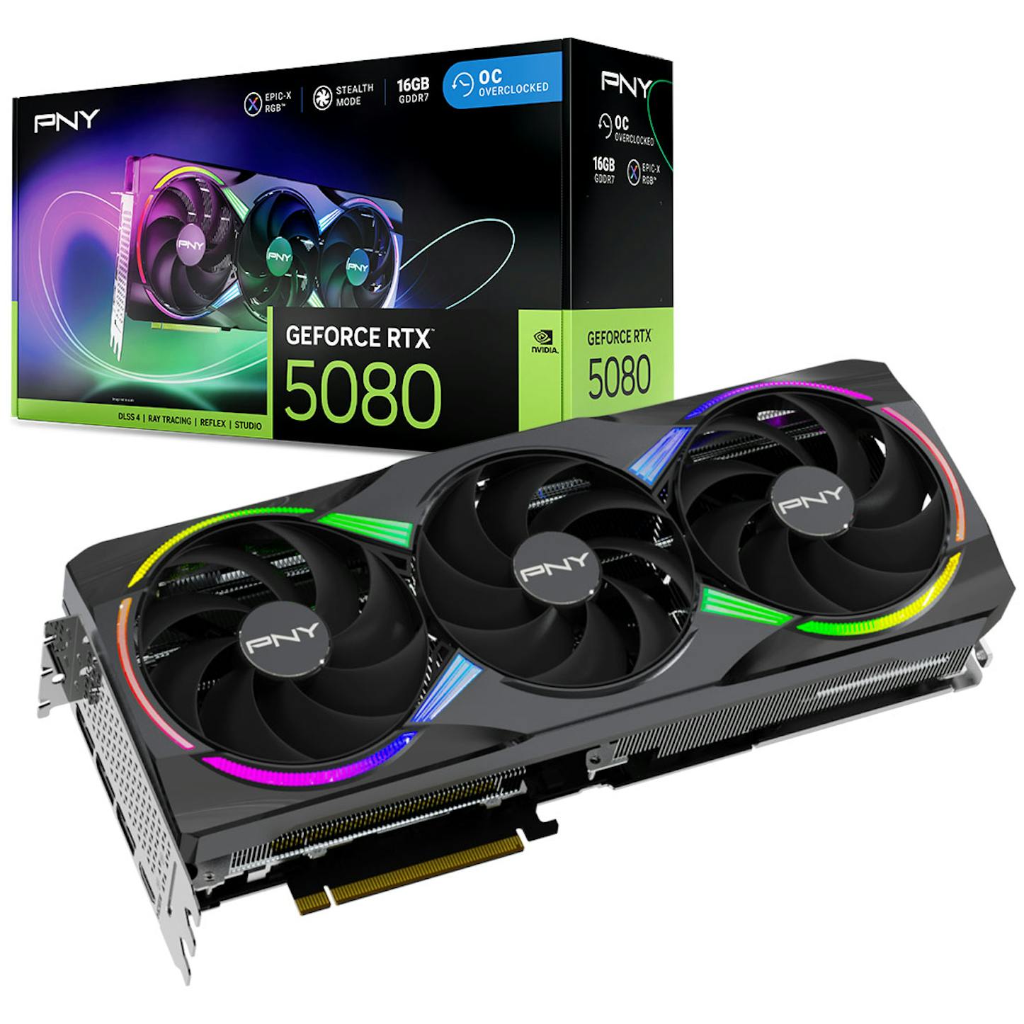 PNY GeForce RTX 5080 ARGB OC Triple Fan 16GB GDDR7 PCI-Express Graphics Card