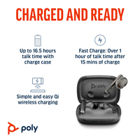 POLY Voyager Free 60+ UC M Carbon Black Earbuds +BT700 USB-C Adapter +Touchscreen Charge Case