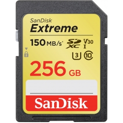 SanDisk 256GB Extreme SD (SDXC) Card U3, V30, 150MB/s R, 70MB/s W