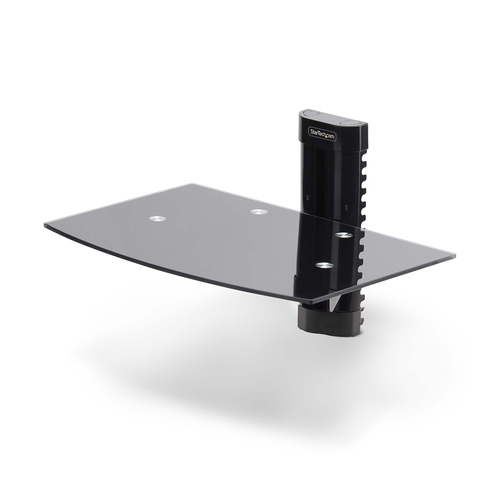 StarTech.com Floating Wall-Mounted AV Shelf, Adjustable Height Shelf For Under TV, Organize A/V Equipment On Black Tempered Glass Shelf