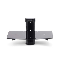 StarTech.com Floating Wall-Mounted AV Shelf, Adjustable Height Shelf For Under TV, Organize A/V Equipment On Black Tempered Glass Shelf