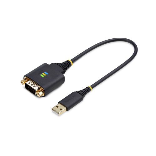 StarTech.com 1ft (30cm) USB to Serial Adapter Cable, COM Retention, Interchangeable Nuts/Screws, USB-A to DB9 RS232, FTDI IC, ESD Protection, Windows/macOS/Linux