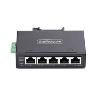 StarTech.com 5-Port Unmanaged Industrial Network Switch, 100/1000 Ethernet, DIN Rail/Wall-Mountable, Rugged IP30 Gigabit Switch, -40F-167F, 9~60V DC, TAA Compliant