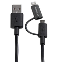 StarTech.com 1 m (3 ft.) 2 in 1 Charging Cable - USB to Lightning or Micro-USB for iPhone / iPad / iPod / Android - Apple MFi Certified - Multi Phone Charger - USB 2.0