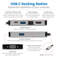 Tripp Lite U442-DOCK6-GY USB-C Dock, Dual Display - 4K HDMI, VGA, USB 3.2 Gen 1, USB-A/C Hub, GbE, 100W PD Charging