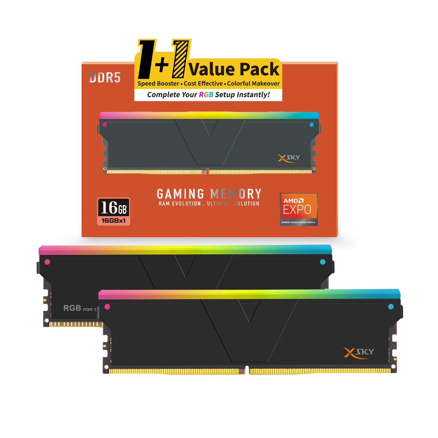 V-Color (1+1) Manta XSky RGB 16GB (1x16GB) DDR5 C30 6000MHz Single Channel Kit - Black