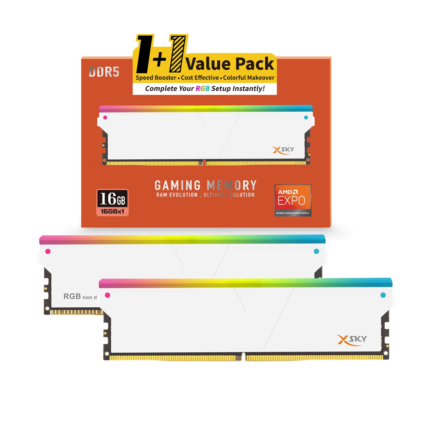 V-Color (1+1) Manta XSky RGB 16GB (1x16GB) DDR5 C30 6000MHz Single Channel Kit - White