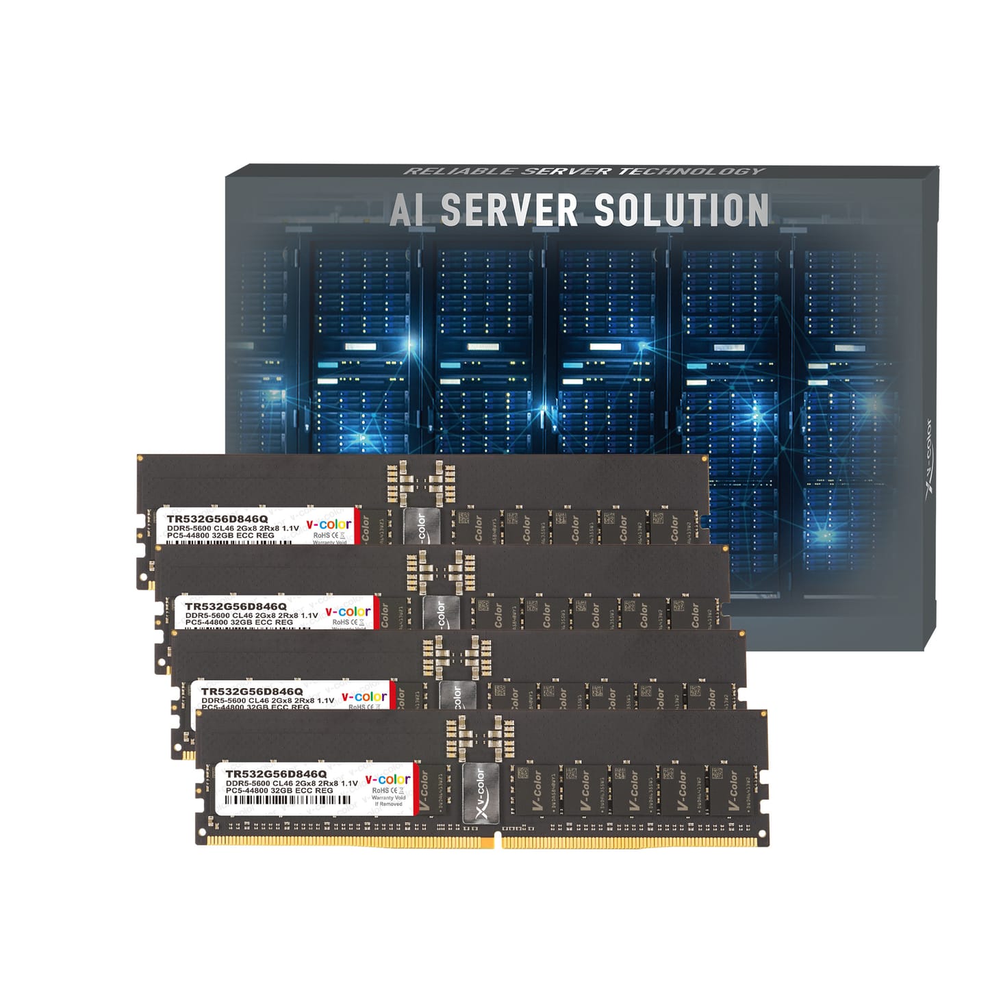 V-Color RDIMM JEDEC 128GB (4x32GB) DDR5 C46 5600MHz Quad Channel Kit