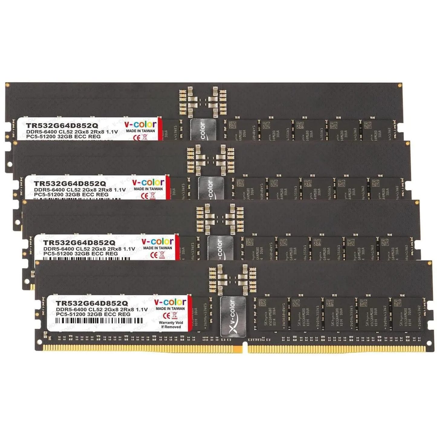V-Color RDIMM JEDEC 128GB (4x32GB) DDR5 C52 6400MHz Quad Channel Kit