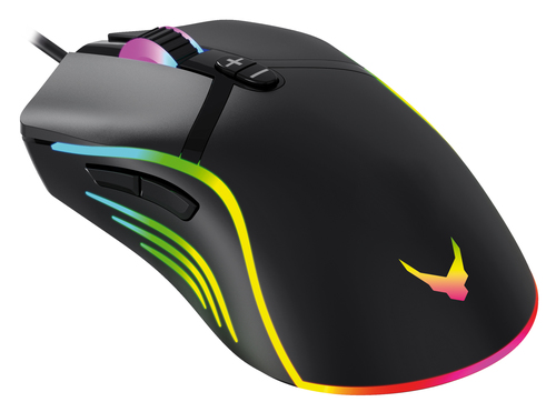 Varr Gaming USB Wired Mouse, Black (with massive amount of LED backlight effects), Adjustable DPI (1000, 1600, 3200 or 6400dpi), Seven Button with Scroll Wheel, LED backlights with millions of colour and effect changes, Popular USB-A connection, Optical, 
